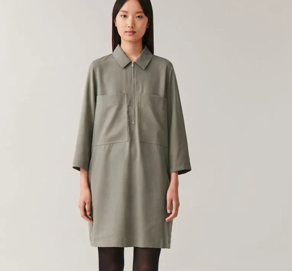 COS Zip-up Shirt Dress In Green